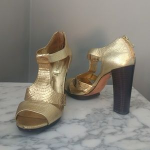 BCBG gold vintage-style heels